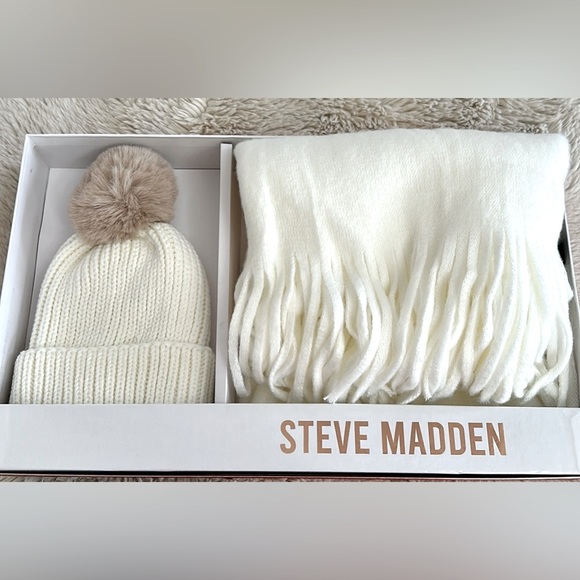 Steve Madden Accessories - Steve Madden scarf and Pom Pom beanie. Winter White. Brand New!